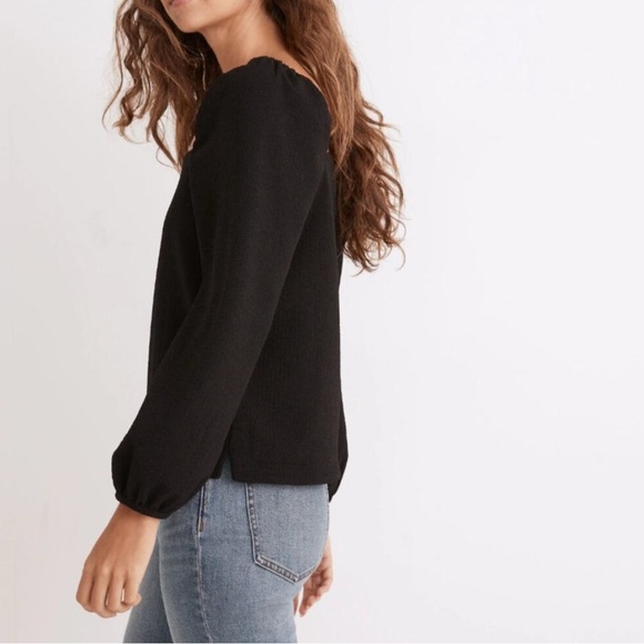 MADEWELL Crepe Square-Neck Puff-Sleeve Top Black Sz XL NWT - Picture 3 of 4